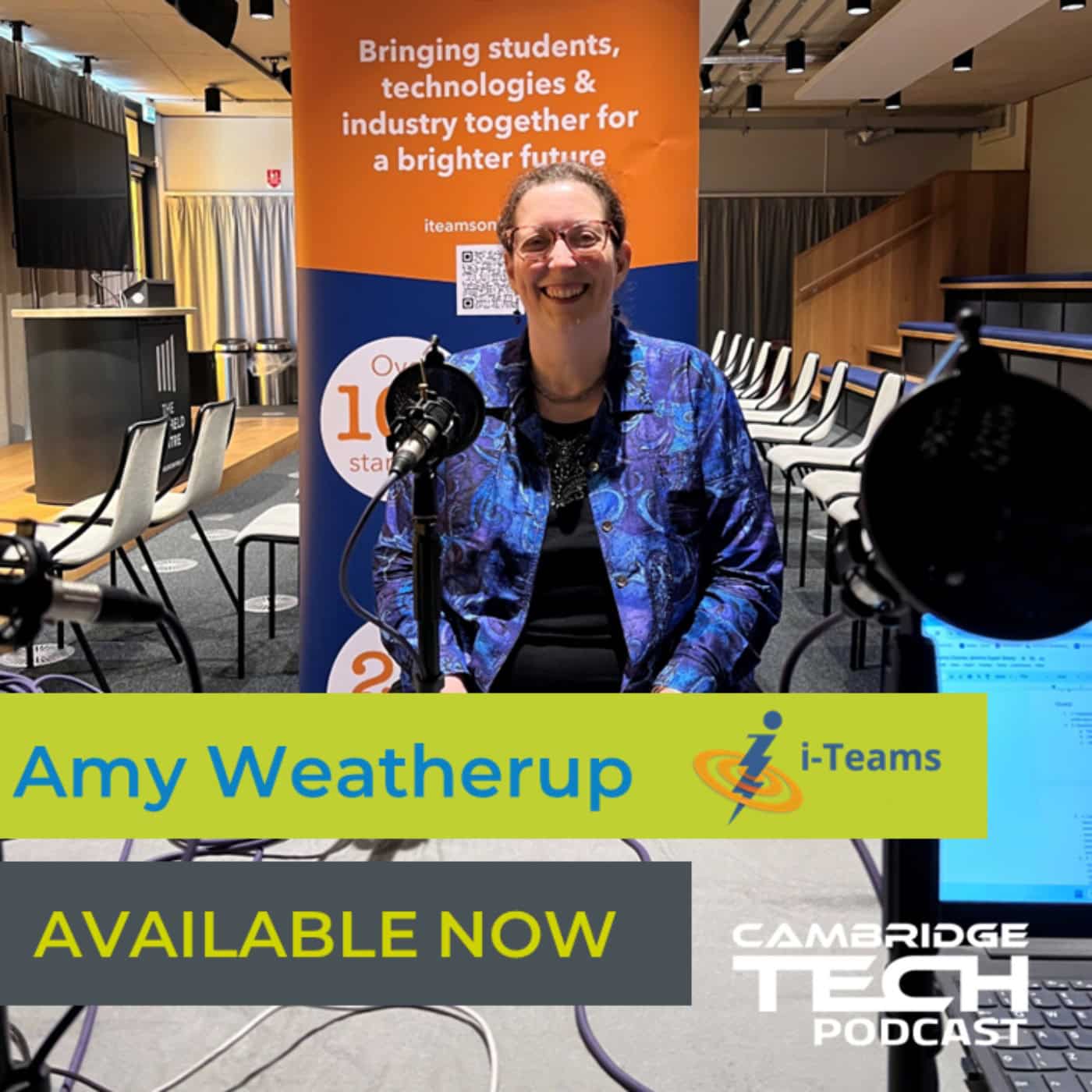 Photo of Amy Wetherup in the Cambridge Tech Podcast studio
